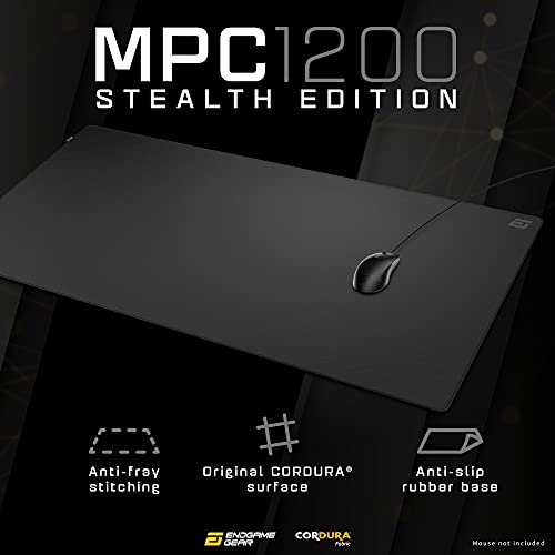 ENDGAME GEAR MPC1200 Alfombrilla de Ratón Cordura® para PC Gaming - XXL -120x60cm - Alfombrilla de Ordenador - Tejido Cordura® - Base de Goma - Antideslizante - Stealth Edition – Negro