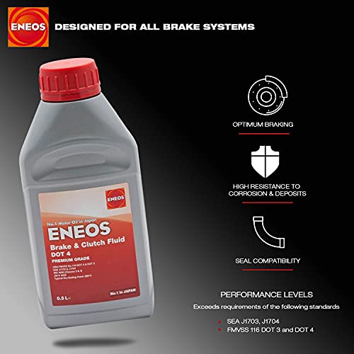 Eneos Brake & Clutch Fluid DOT 4 500 ml - Líquido de Frenos Sintético - Resistencia a altas temperaturas 310°C - Neutral para Juntas - Excelente Fórmula - Resistencia a la Corrosión