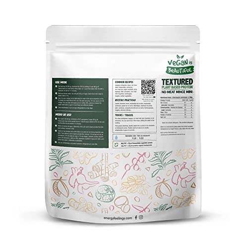 Energy Feelings Proteína de Guisante Texturizada Fina Tipo Carne Picada 400g | Proteína Vegana Ecológica Sin Azúcar Añadido | 53% Proteína Vegetal Texturizada Sin Gluten