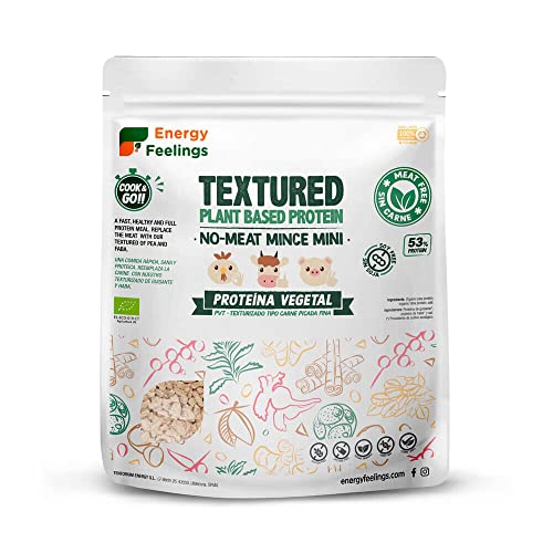 Energy Feelings Proteína de Guisante Texturizada Fina Tipo Carne Picada 400g | Proteína Vegana Ecológica Sin Azúcar Añadido | 53% Proteína Vegetal Texturizada Sin Gluten