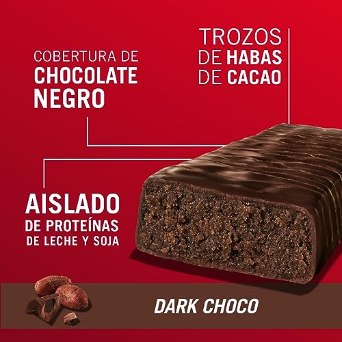 Enervit Barrita Proteica 50% Dark Choco, 20 g Proteína, Vitamina D y Vitamina B6, Sabor a Chocolate Oscuro, Sin Gluten, Bajo en Azúcar, 12 x 40g Barritas