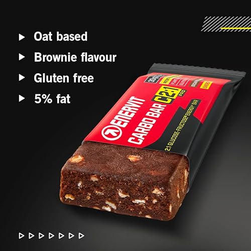 Enervit, Carbo Bar C2:1PRO Brownie, Barrita de 45g, Barrita de Avena con Glucosa, Fructosa y Vitamina B1, con 30g de Carbohidratos, Sin Gluten, Sabor Brownie