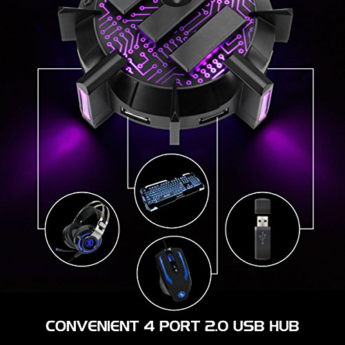 ENHANCE Soporte de Cable elástico para Mouse Pro Gaming, concentrador USB de 4 Puertos con 7 Modos de Color LED, Soporte de gestión de Cables, precisión Mejorada y diseño Pesado para Juegos de