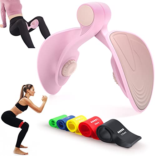 Entrenador de Cadera, Spopal Ejercitador de Piso Pélvico con 5 Bandas de Resistencia, Ejercitador Interno del Muslo para Mujeres, Entrenador Piernas para Piernas y Glúteos, Brazo, Trasero (Rosa)