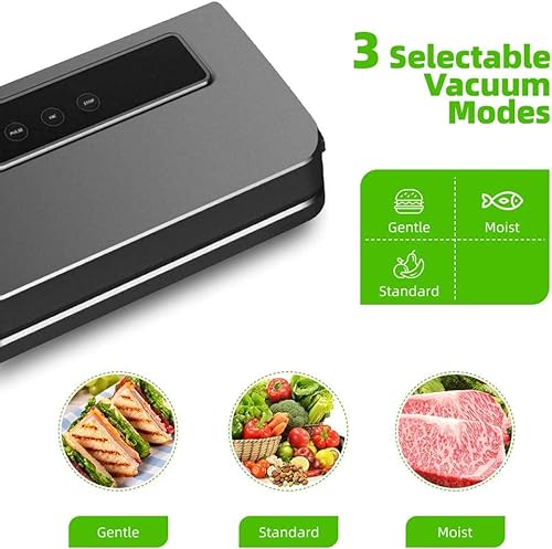 Envasadora al Vacío 6 en 1 Doméstico Máquina Selladora para Preservación Alimentos Modos Seco y Húmedo con 10 Bolsas y Tubo de Vacío para Uso Carne Pescado Frutas y Verduras