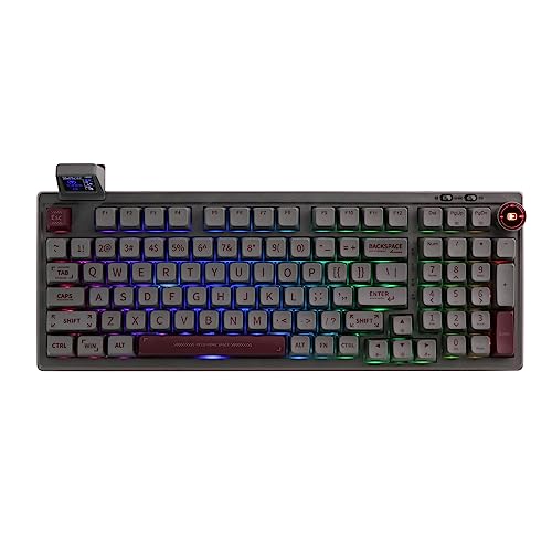 EPOMAKER RT100 97 Teclas Junta BT5.0/2.4G/USB-C Teclado Gaming Mecánico con Pantalla Personalizable, Perilla, Hot Swappable Socket, 5000mAh Batería para Win/Mac (Sea Salt Silent Switch, Gris)