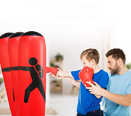 EQARD Saco de Boxeo Hinchable de Niños 157cm Bolsa de Boxeo Independiente para Rebote Inmediato Sacos de Boxeo para Practicar Kárate Taekwondo MMA (León Negro)