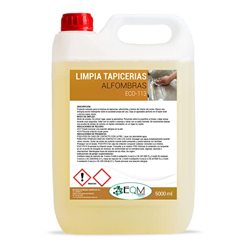 EQM SOLUCIONES QUIMICAS | ECO-113 | 5L | Limpia Tapicerias Coche Profesional | Elimina Manchas del Uso Cotidiano y Malos olores | Ideal para alfombras, tapicerías, moquetas, Cinturones de Seguridad