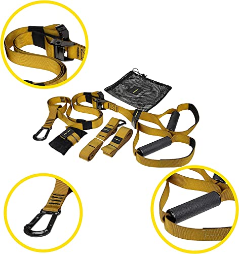 Equipo de Entrenamiento de Suspensión Best. Bandas Ajustables de Entrenamiento Mangos de Goma y Alta Resistencia hasta 450kg. Ideal para Uso en Casa, Gimnasio, Fitness, Deporte