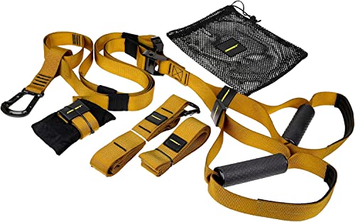 Equipo de Entrenamiento de Suspensión Best. Bandas Ajustables de Entrenamiento Mangos de Goma y Alta Resistencia hasta 450kg. Ideal para Uso en Casa, Gimnasio, Fitness, Deporte