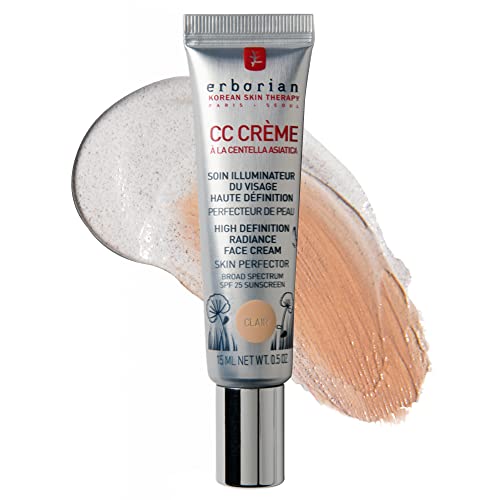 Erborian Crema CC con centella asiática, tratamiento iluminador y maquillaje para el cutis de alta definición, cuidado facial cosmético coreano con SPF 25, transparente, 15 ml