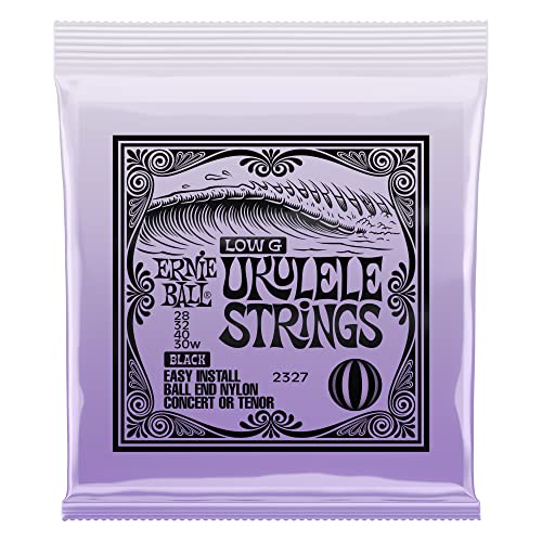 Ernie Ball - Cuerdas para ukelele de concierto/tenor de nailon negro con punta de bola y cuerda G entorchada