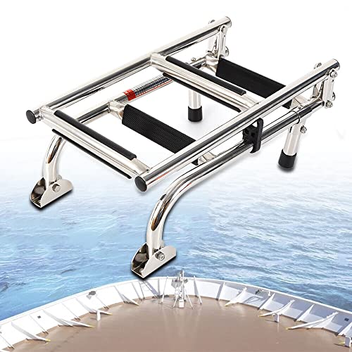 Escalera de barco de 4 peldaños con amplia plataforma y plegable para pontones marinos y barcos de pesca