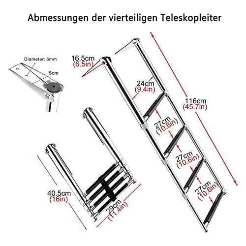 Escalera De Piscina Escalera De Baño De 4 Peldaños De Acero Inoxidable Barco Plegable con Pedales Antideslizantes Escalera De Barco Escalera Telescópica Carga De 150 Kg para Piscina Marina Yates