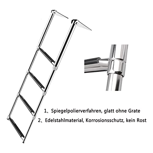 Escalera De Piscina Escalera De Baño De 4 Peldaños De Acero Inoxidable Barco Plegable con Pedales Antideslizantes Escalera De Barco Escalera Telescópica Carga De 150 Kg para Piscina Marina Yates