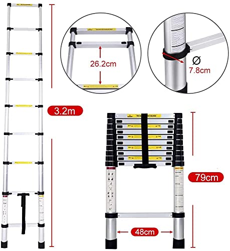 Escalera Telescópica de Aluminio Multiusos Portátil Plegable Extensible - 3.2m, TLV-AM-TL32