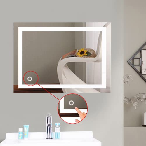 Espejo de baño grande de pared con iluminación, espejo de pared para cuarto de baño, A++, interruptor de luz táctil (50 x 70 cm)