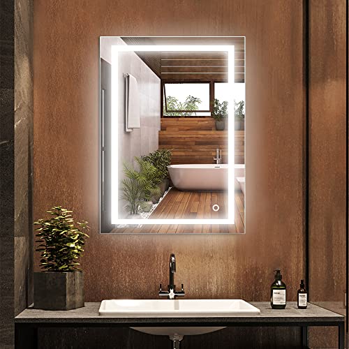 Espejo de baño grande de pared con iluminación, espejo de pared para cuarto de baño, A++, interruptor de luz táctil (50 x 70 cm)