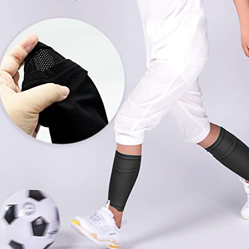 Espinilleras de fútbol, Fútbol Espinilleras Calcetines, con Mangas Elásticas Protección Integral Niño Juventud Adulta Partido de Futbol, protección EVA Cushon Reduce Golpes y Lesiones-Talla M