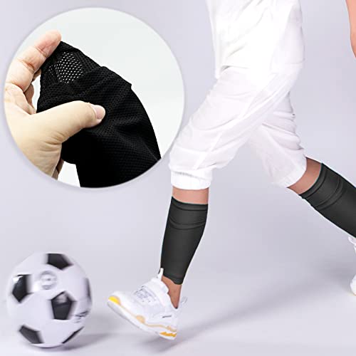 Espinilleras de fútbol, Fútbol Espinilleras Calcetines, con Mangas Elásticas Protección Integral Niño Juventud Partido de Futbol, protección EVA Cushon Reduce Golpes y Lesiones-Talla S