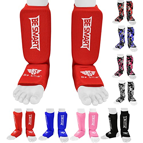 Espinilleras para niños y empeine, protectores de pies y piernas para Muay Thai, Kick Boxing (rojo, XXXS (3 a 8 años)