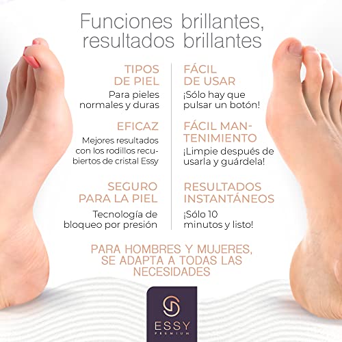 Essy Lima Eléctrica Quita Durezas para Pies Exfoliante Callos Pedicura Lima Recargable Profesional Pulidor de Callos Cuidado Talon con 5 Rodillos de Recambio