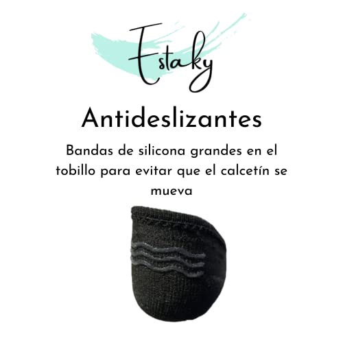 Estaky Calcetines pinkis - Pack de 6 calcetines invisibles y antideslizantes con silicona en el talón. Calcetines cortos - Calcetines unisex muy cortos (40-45, Negro)