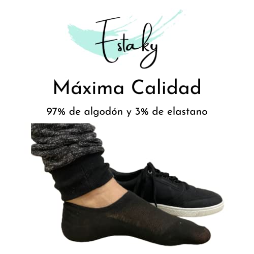 Estaky Calcetines pinkis - Pack de 6 calcetines invisibles y antideslizantes con silicona en el talón. Calcetines cortos - Calcetines unisex muy cortos (40-45, Negro)