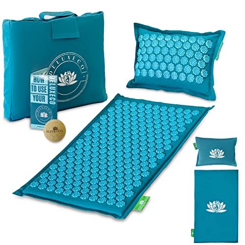 Esterilla Acupresion Kit - Alivia dolor en la espalda y cuello - Kit Esterilla de Acupresión con Almohada - ECO-friendly - Incluye bolsa para transportar - Esterilla de acupresión