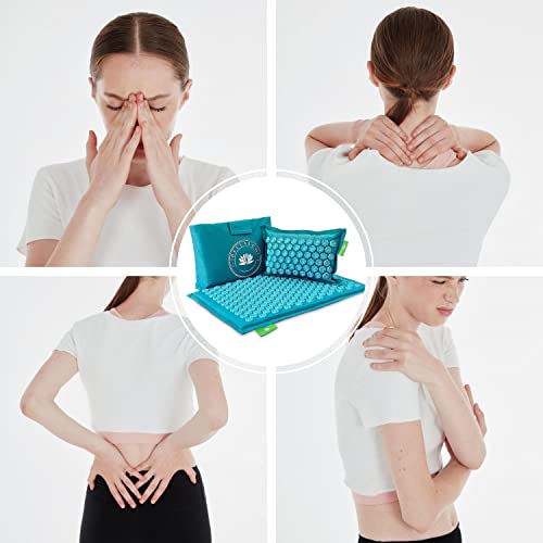 Esterilla Acupresion Kit - Alivia dolor en la espalda y cuello - Kit Esterilla de Acupresión con Almohada - ECO-friendly - Incluye bolsa para transportar - Esterilla de acupresión