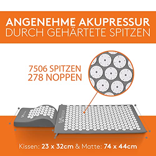 Esterilla de acupresión Wellax con almohada - alivia específicamente la tensión y promueve la circulación - la esterilla de masaje en el juego incl. almohada de acupresión y bolsa de transporte