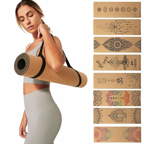 Esterilla de yoga | Corcho natural | base antideslizante | cinta para transporte | Personalizable (PERSONALIZADA 100%)