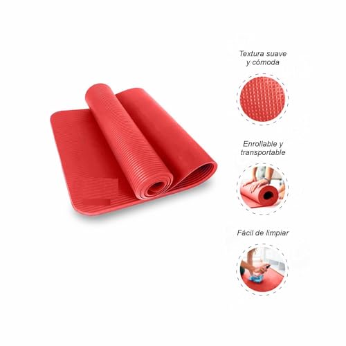 Esterilla Yoga Pilates con Correa de Transporte, Yoga Mat antideslizante, Colchoneta Gruesa TPE ecológico Suave y Cómoda Ideal para Deporte, Fitness, Ejercicios, Gimnasia (Rojo)