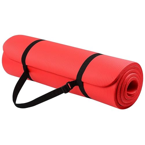 Esterilla Yoga Pilates con Correa de Transporte, Yoga Mat antideslizante, Colchoneta Gruesa TPE ecológico Suave y Cómoda Ideal para Deporte, Fitness, Ejercicios, Gimnasia (Rojo)