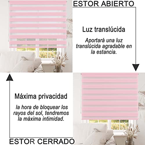 Estor Enrollable de Doble Capa Noche y Día 45x180cm (Ancho x Largo), Persiana Enrollbale para Ventana, tamaño de la Tela 42x175cm (Rosa)