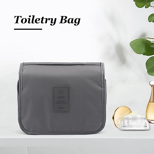 Estuche de aseo de viaje para colgar impermeable para neceser de maquillaje plegable, bolsa de maquillaje portátil, neceser de aseo para hombre y mujer (gris)