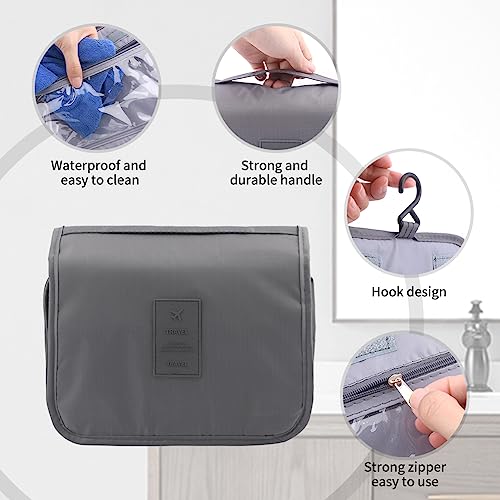 Estuche de aseo de viaje para colgar impermeable para neceser de maquillaje plegable, bolsa de maquillaje portátil, neceser de aseo para hombre y mujer (gris)