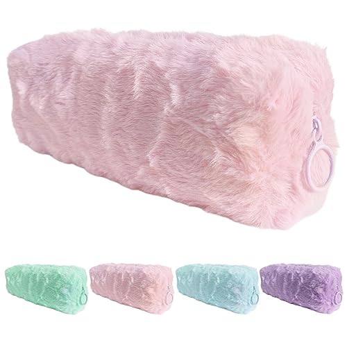 Estuche Escolar para mujer - Estuches Escolares para Guardar Material De Papelería O Maquillaje De Peluche En Color Pastel - Neceser Pequeño De Un Compartimento (Rosa)