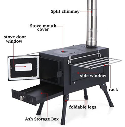 Estufa de Carpa Portátil,Estufa de Camping Plegable,Estufa de Leña Plegable Incluye Tubería de Acero Inoxidable de Chimenea,Material de Acero Laminado en Frío,Estufa de Calefacción al Aire Libre
