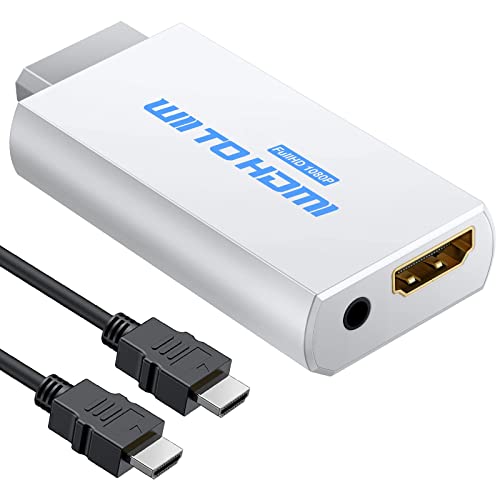 eSynic Wii a HDMI Convertidor Wii a HDMI Adaptador de 3.5mm Jack Escala la Señal de Wii al Adaptador de Video 1080p Compatible con NTSC 480i 480p PAL 576i con Cable HDMI-Blanco