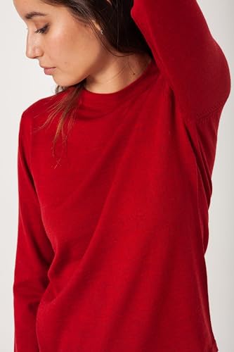 ETERKNITY Jersey Mujer Lana Merino 100% Cuello Redondo (Rojo, L)