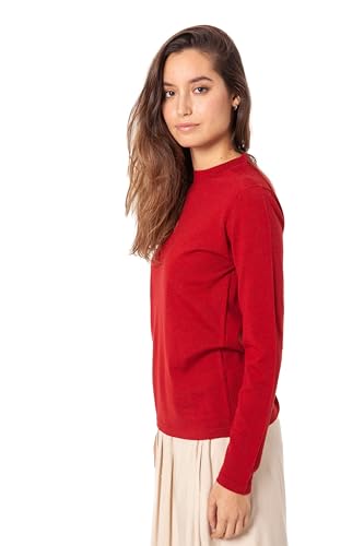 ETERKNITY Jersey Mujer Lana Merino 100% Cuello Redondo (Rojo, L)