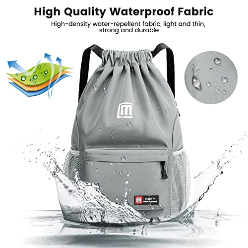 Eucomir Mochilas De Cuerdas, Mochila Deporte Mochila Gym De Malla Agua, Bolsa De Cordón Impermeable De Nylon Bolsa De Gimnasio Cordón Con Cremallera Exterior Para Deportes Vacaciones,Gris