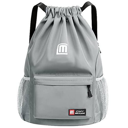 Eucomir Mochilas De Cuerdas, Mochila Deporte Mochila Gym De Malla Agua, Bolsa De Cordón Impermeable De Nylon Bolsa De Gimnasio Cordón Con Cremallera Exterior Para Deportes Vacaciones,Gris