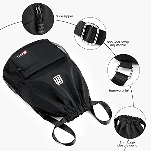 Eucomir Mochilas De Cuerdas, Mochila Deporte Mochila Gym De Malla Agua, Bolsa De Cordón Impermeable De Nylon Bolsa De Gimnasio Cordón Con Cremallera Exterior Para Deportes Vacaciones,Negro