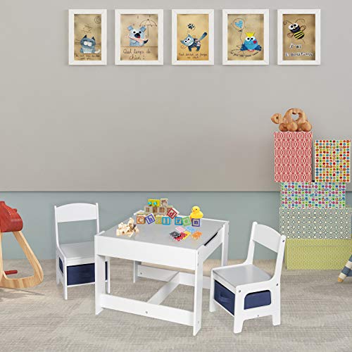 EUGAD Juego de Mesa y 2 Sillas Infantiles Grupo de Asientos para Niños Muebles de Madera y MDF para Niños con Espacio de Almacenamiento Gris + Blanco 0001ETZY