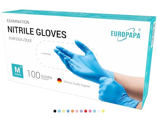 EUROPAPA® 100 Guantes De Nitrilo Desechables, Guantes Desechables, Guantes De Examen, Guantes De Nitrilo, Sin Polvo, Sin LÁTex, No EstÉRiles, Sin LÁTex, Guantes Disponables (M, Azul)