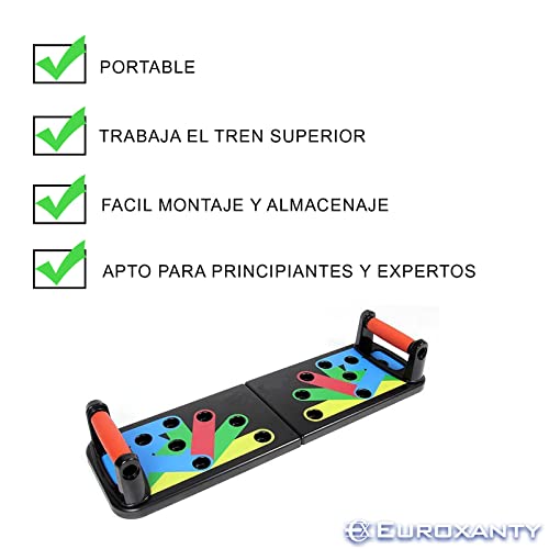 EUROXANTY Tabla de Flexiones | Tabla de Ejercicios para Realizar Flexiones de Pecho, Espalda, Hombros y Tríceps | Tabla de Gimnasia para Entrenar en Casa | Soporte y Agarraderas para Hacer Flexiones