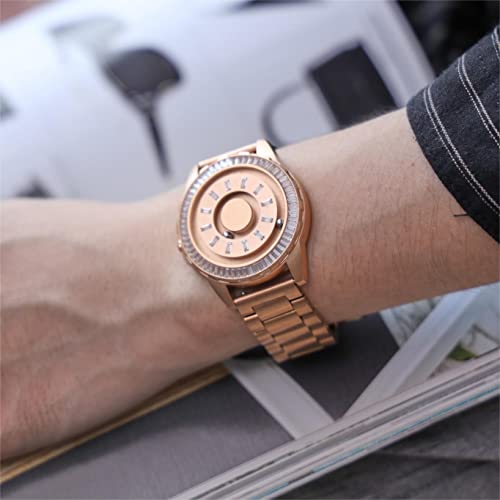 EUTOUR Reloj Hombre Magnetico Elegante Designer Cristales Brillante Cuarzo Sin Vidrio Rodamiento de Bolas Relojes de Pulsera para Mujeres con Correa de Acero Inoxidable Dorado