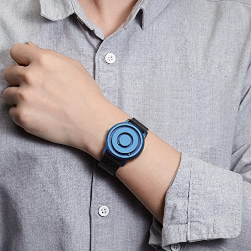 EUTOUR Reloj Magnetico Hombre Cuarzo Sin Vidrio Rodamiento de Bolas Relojes de Pulsera para Hombres con Correa de Acero Inoxidable Azul